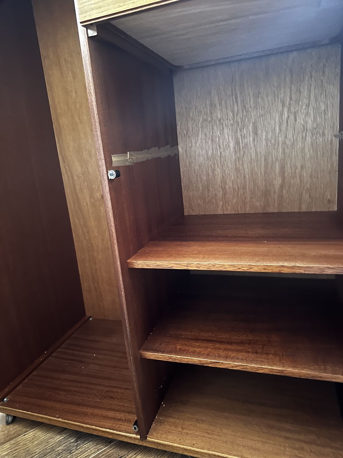 Vintage Mid Century Schreiber Tallboy Wardrobe With Drawers Teak Effect photo 260.0