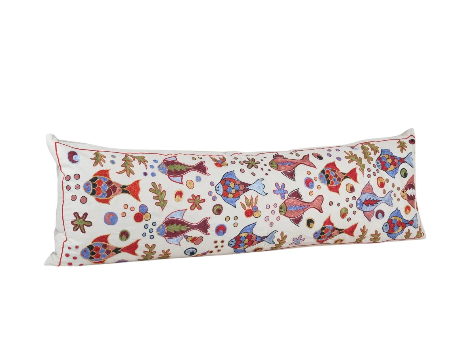 Uzbek Traditional Fish Pastel Suzani Pillow Case, Decorative Bedding Cushion, Old Embroidery Suzani Bedding Pillow Cases photo Textiles