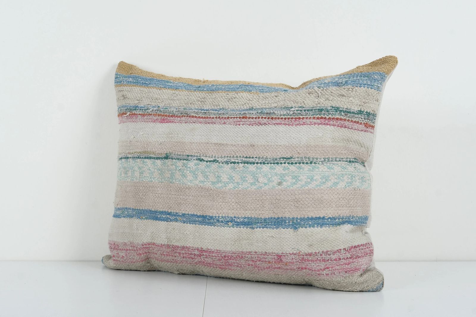 Striped Design Turkish Anatolian Kilim Pillow Cover, Organic Designer Cushion photo Textiles