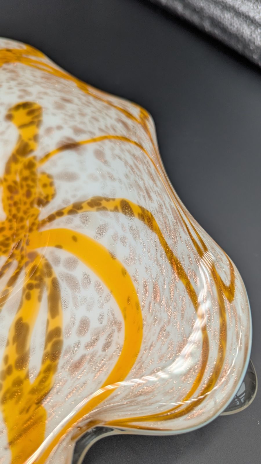 Fratelli Toso Murano Glass Bowl In Yellow Lattimo Aventurina, Mid Century Italian photo vintage
