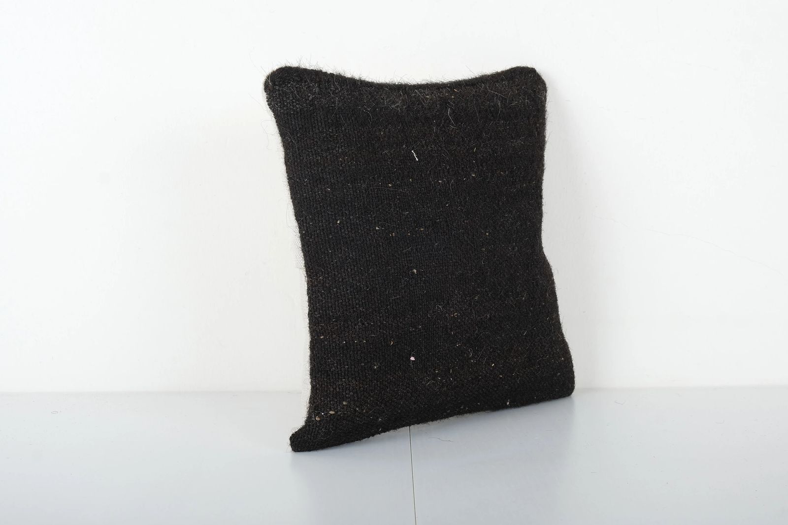 Turkish Siirt Blanket Square Cushion Cover, Small Wool Kilim Black Pillow Cover photo furniture