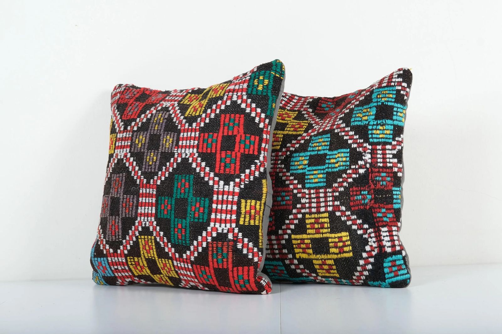 Bohemian Turkish Wool Kilim Pillow   Pair Rustic Handcrafted Jajim Cushion For Cozy Farmhouse Living Room photo for sale