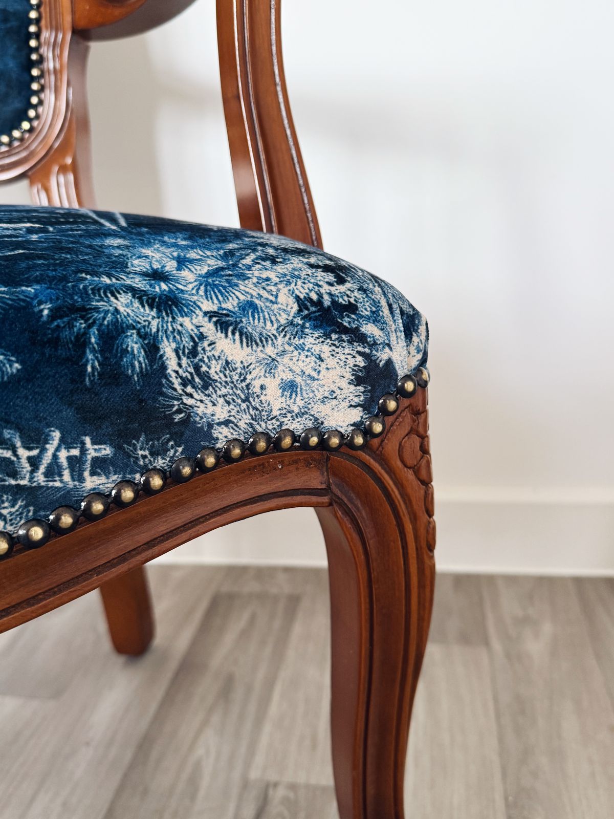 Restored Louis XV Style Armchair   Scenic Deep Blue Upholstery, Solid Wood Frame photo buy