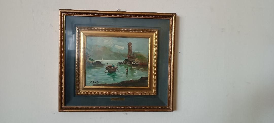 Oil Painting Giovanni Berte' 60s\70s River Landscape photo furniture