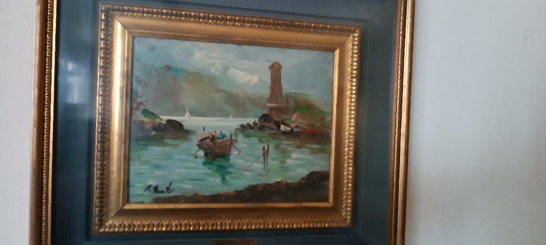 Oil Painting Giovanni Berte' 60s\70s River Landscape photo Art