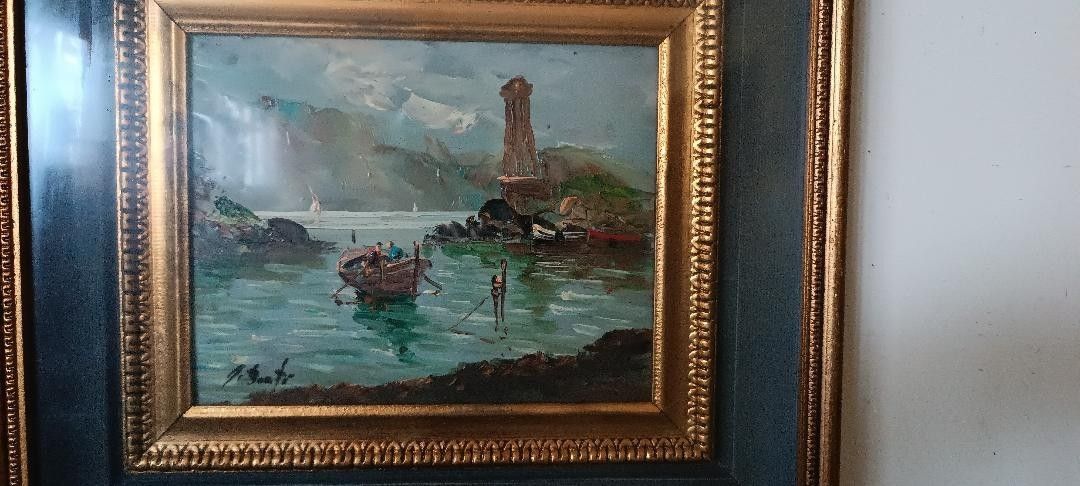 Oil Painting Giovanni Berte' 60s\70s River Landscape photo 104.0