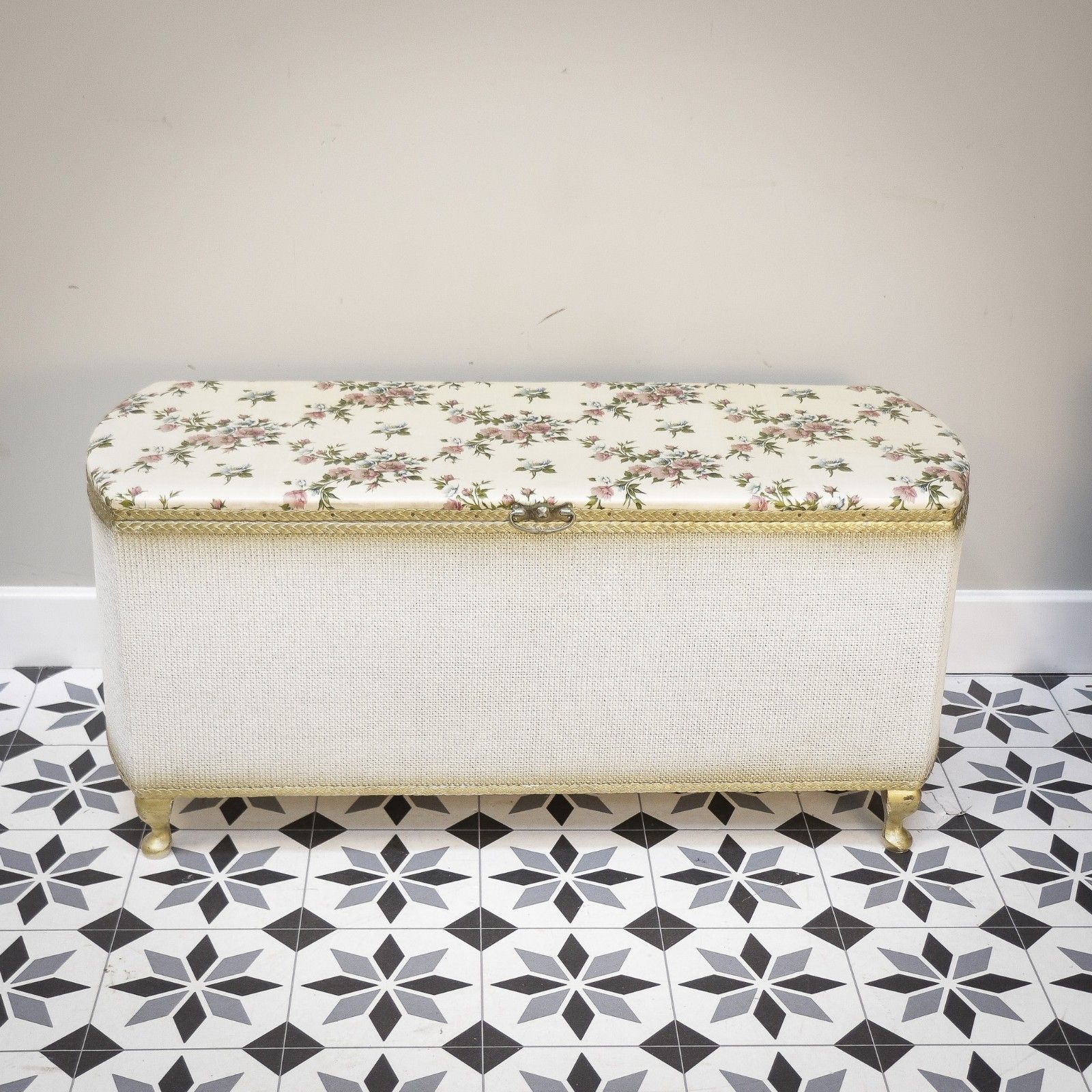 Lloyd Loom Ottoman Bedside Table And Chair Matching Set In White And Gold photo furniture