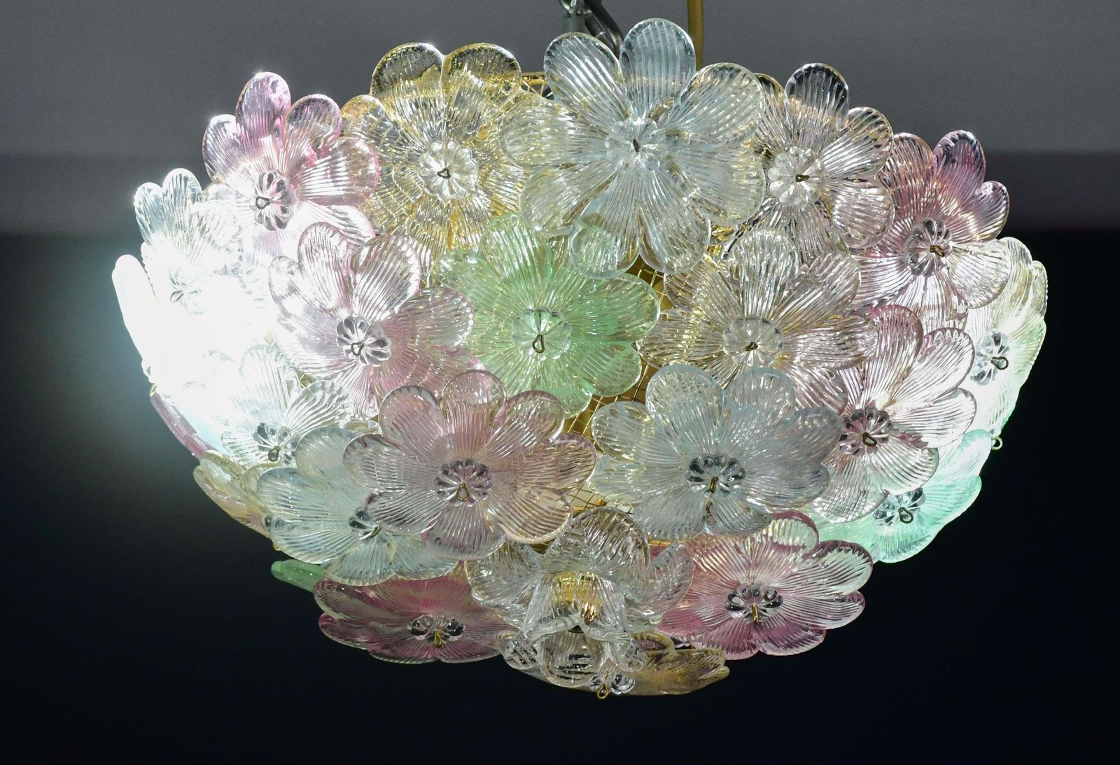 Charming Murano Barovier & Toso Flowers Flush Light Fixture, Ceiling, 1960s photo for sale