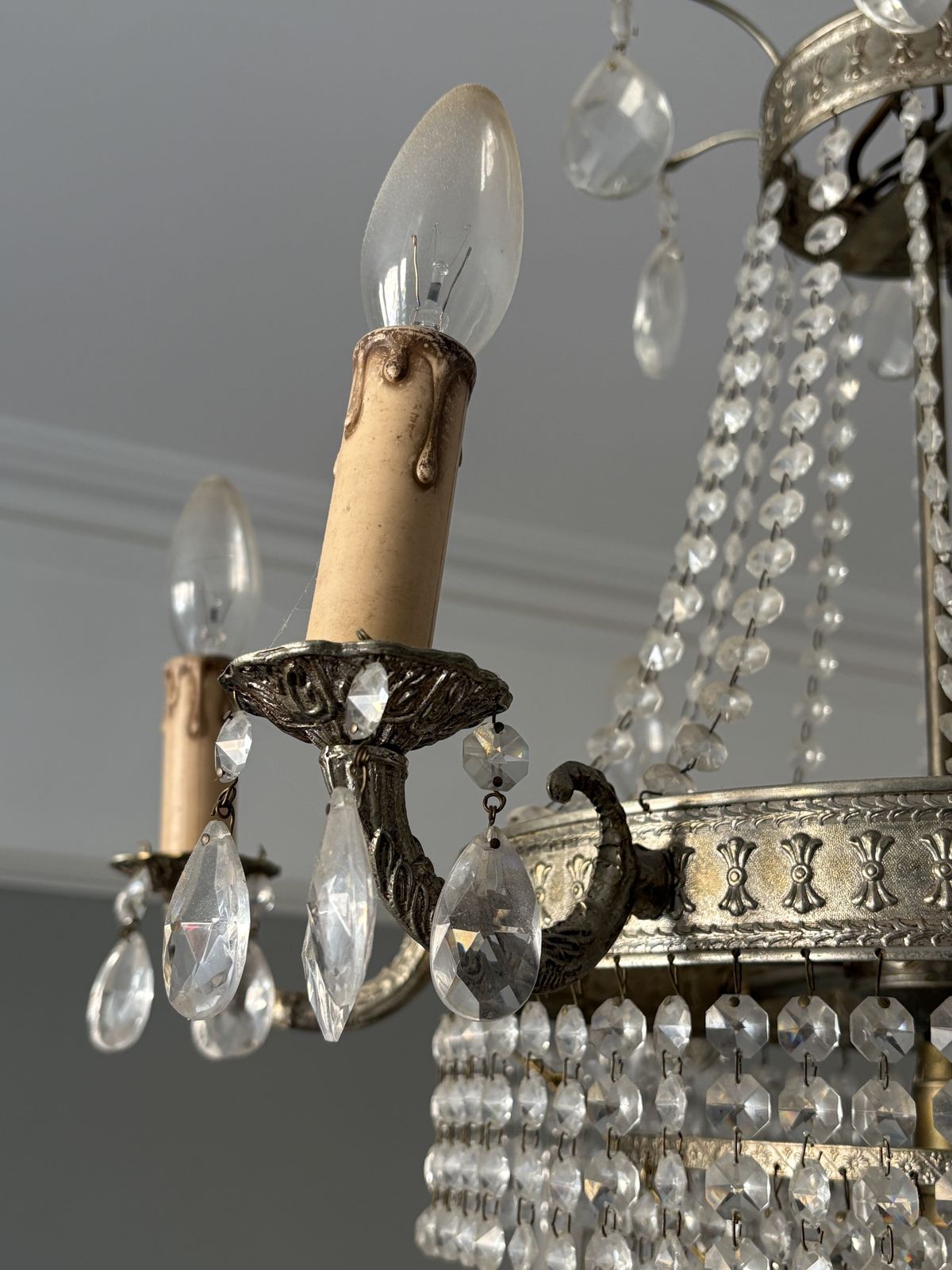 Early 20th C Tent And Bag Chandelier With Six Arms (ø55cm) photo for sale