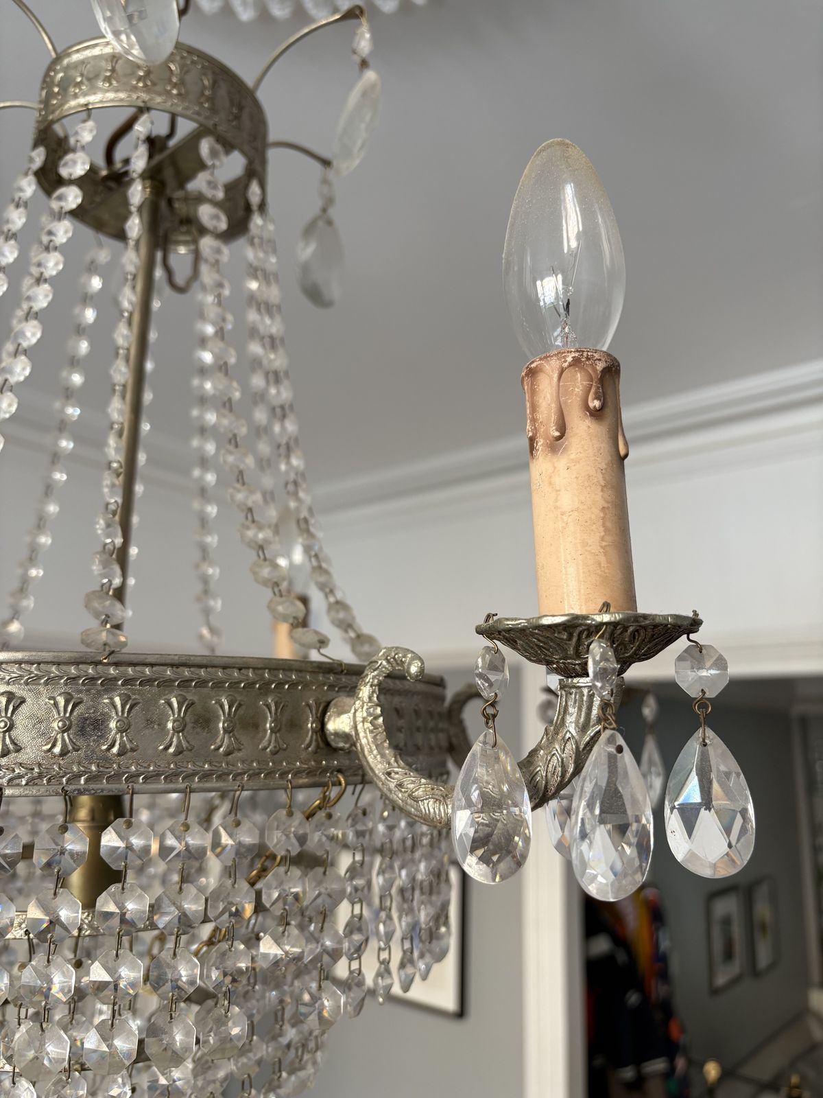 Early 20th C Tent And Bag Chandelier With Six Arms (ø55cm) photo Lighting