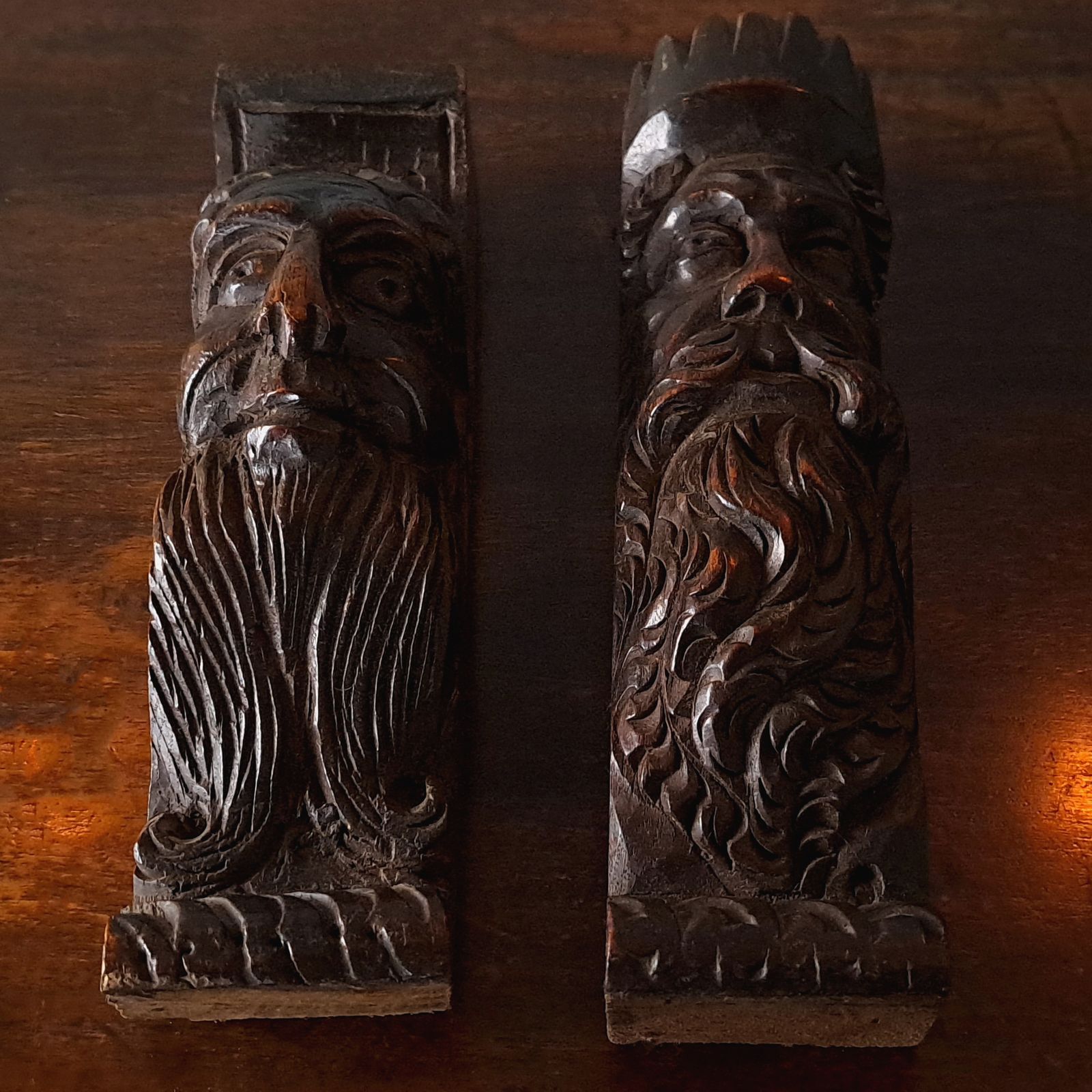 Heart Warming 17th Century Carved Oak Face Corbels C. 1670 photo Art