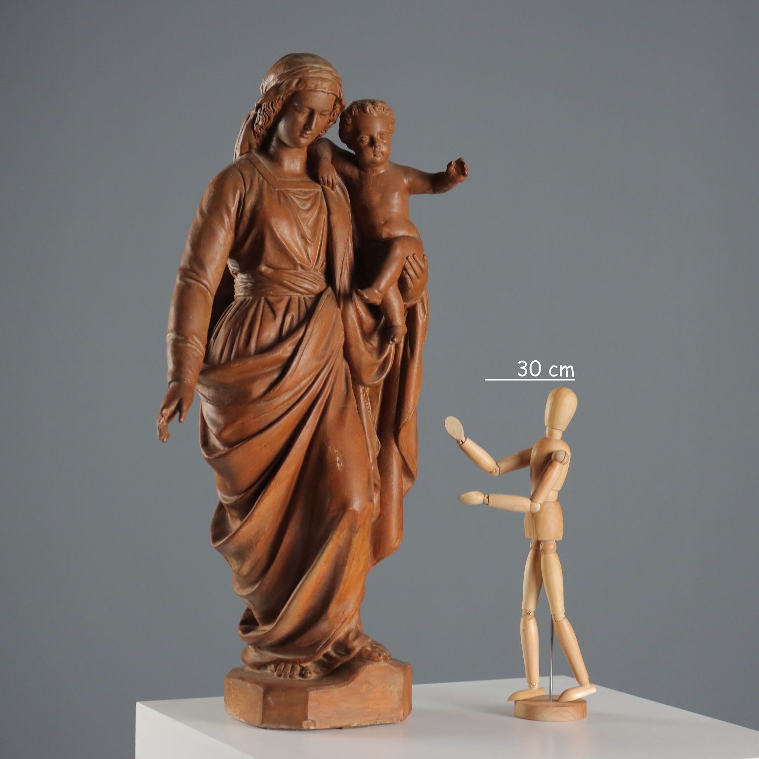 Modern Sculpture Virgin Mary With Child Terracotta Italy XX Century photo for sale