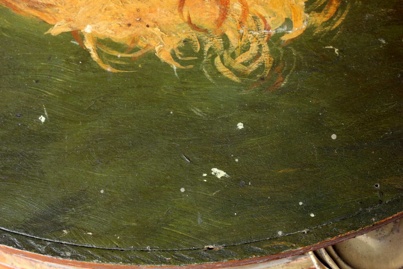 photo for sale Antique Painted Tambourine. Oil Painting Lady Portrait. French Folk Art.