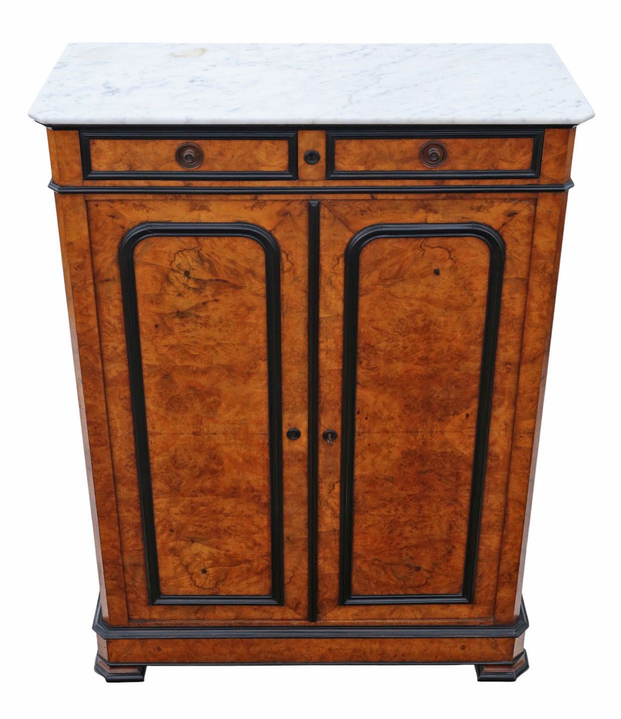 Antique 19th Century Ebonised & Burr Walnut Cabinet Press Cupboard With Marble Top – Fine Quality photo furniture