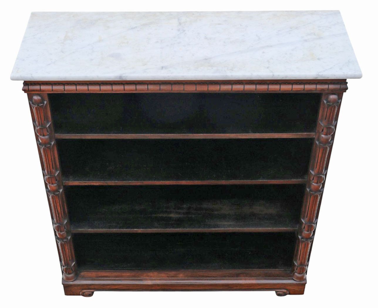 Antique 19th Century Adjustable Bookcase With Rosewood Veneer And Patinated Marble Top photo for sale