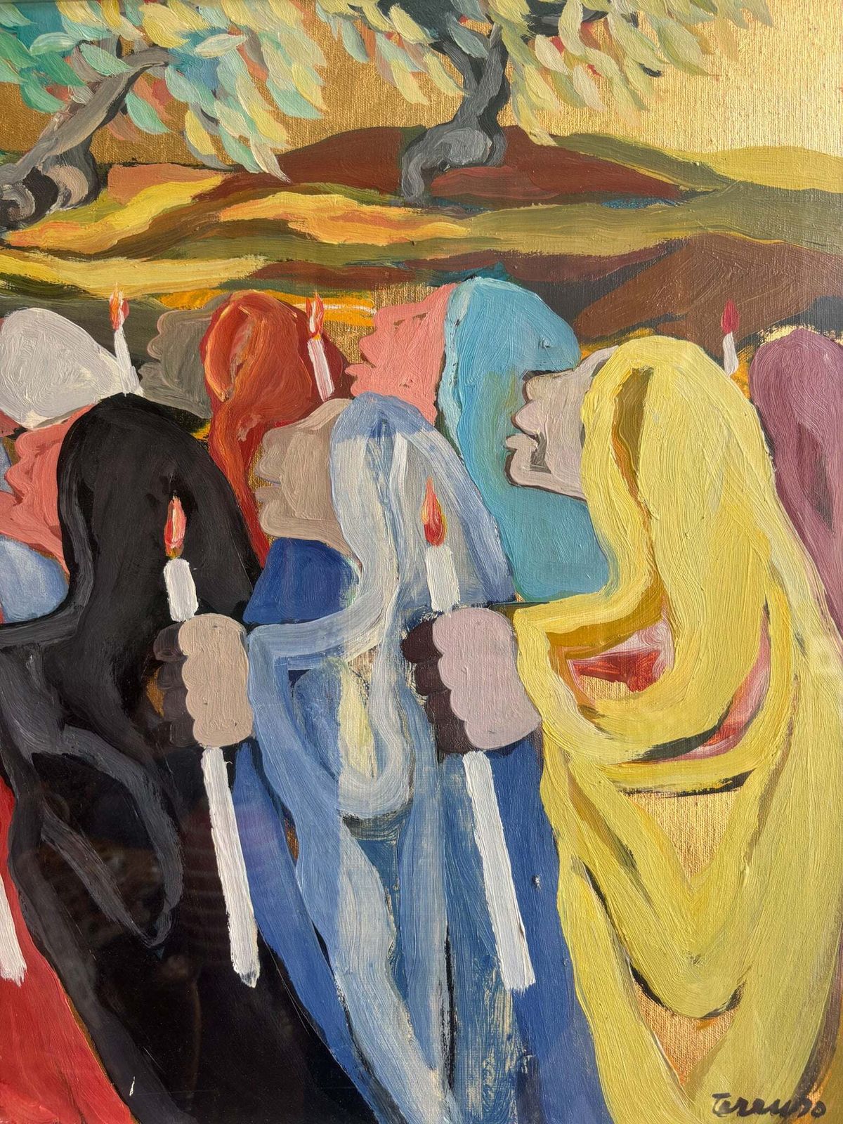 Oil On Canvas Painting 'The Procession' By Saverio Terruso, 1970s photo 879.0