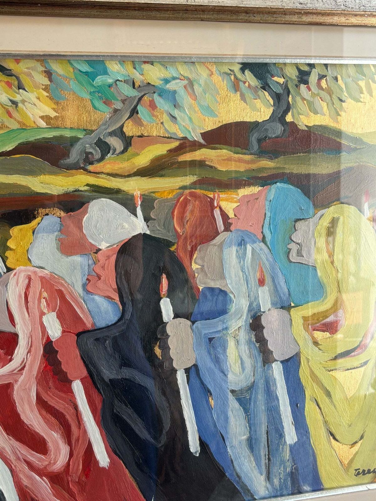 Oil On Canvas Painting 'The Procession' By Saverio Terruso, 1970s photo vintage
