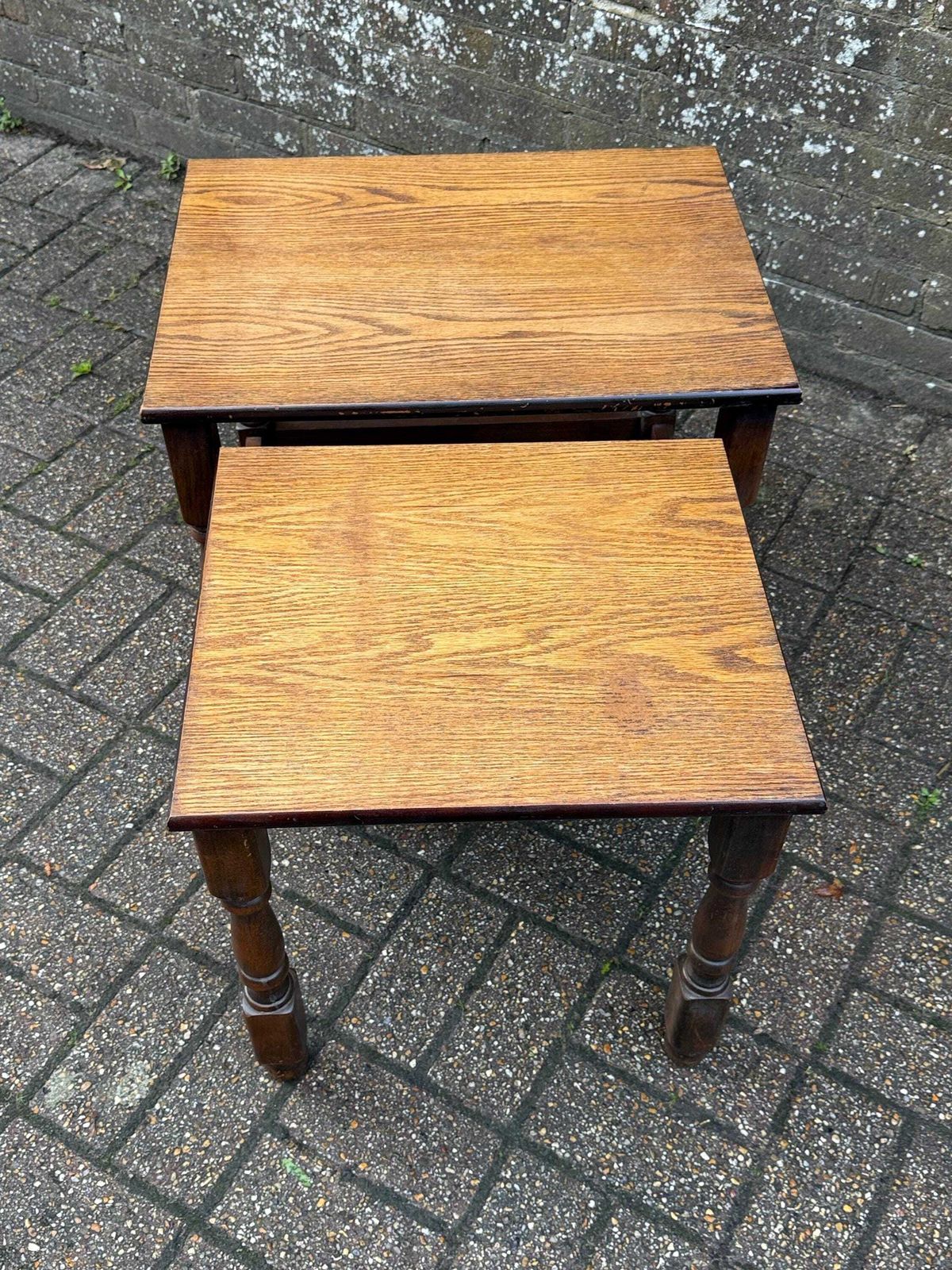 Vintage Two Tone Wooden Nesting Tables: Refurbished Mid Century Plant Stands photo furniture