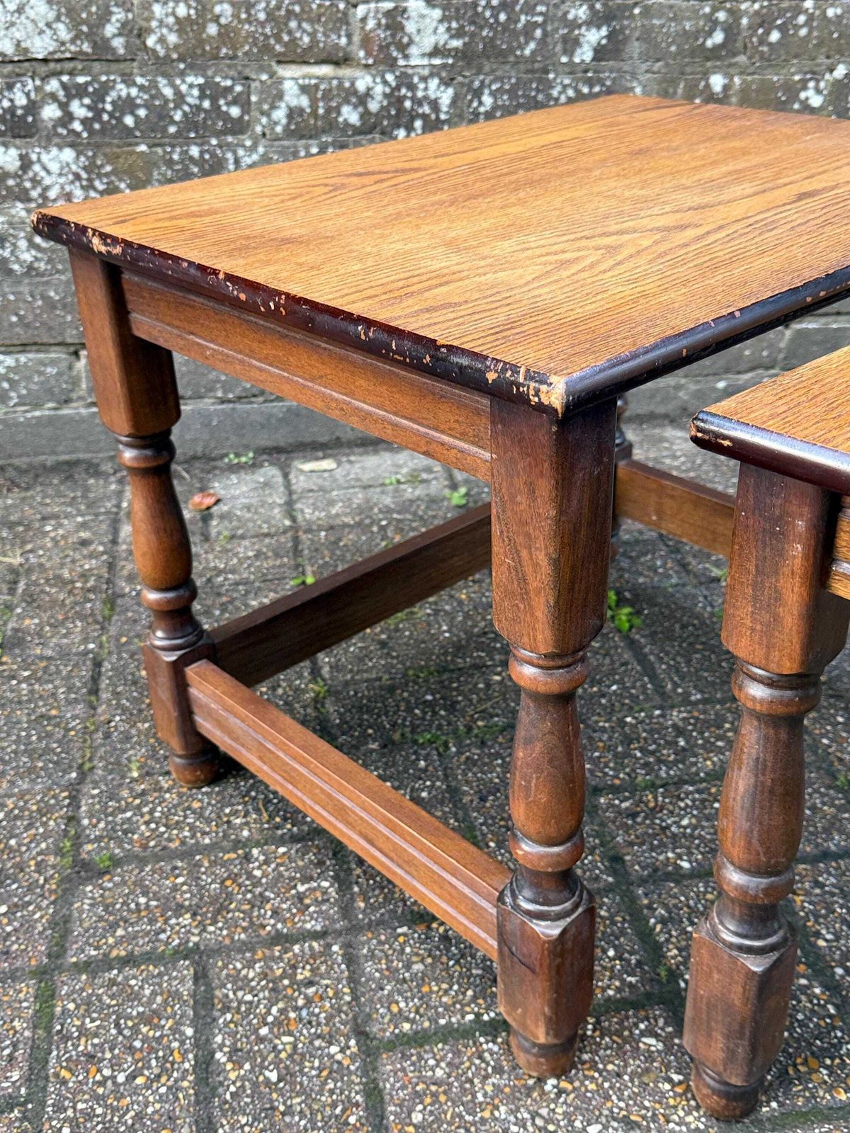 photo for sale Vintage Two Tone Wooden Nesting Tables: Refurbished Mid Century Plant Stands