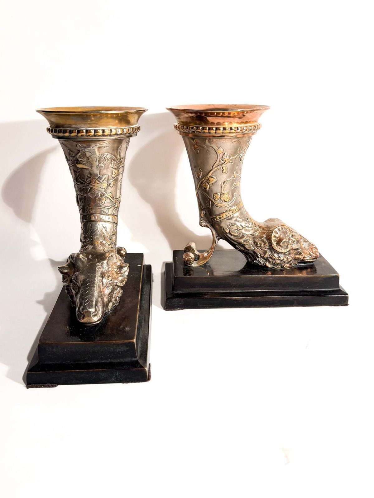 Pair Of Bronze Bookend Sculptures With Horn And Ram, 20th Century photo for sale