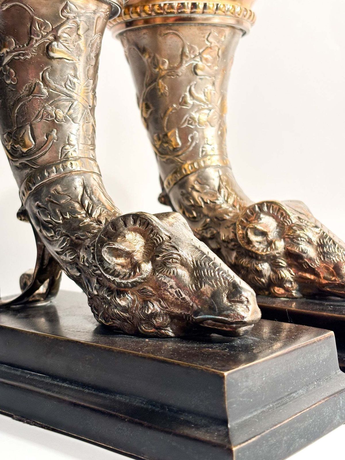 photo for sale Pair Of Bronze Bookend Sculptures With Horn And Ram, 20th Century