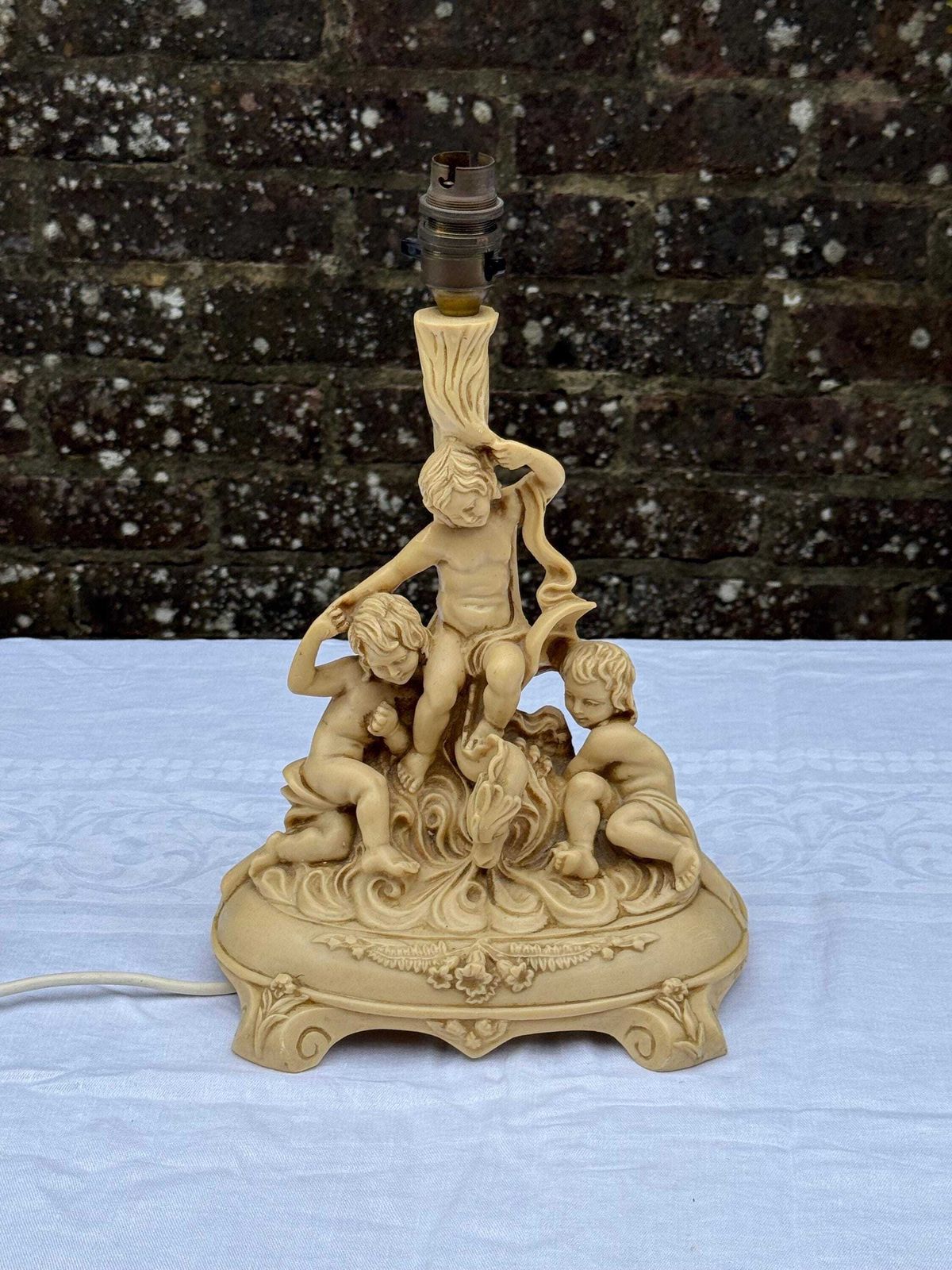 Vintage Resin Cherub Lamp, Baroque Rococo Putti Table Lamp Base With Ornate Detail, Classical Decorative Lighting   Working And Tested photo for sale