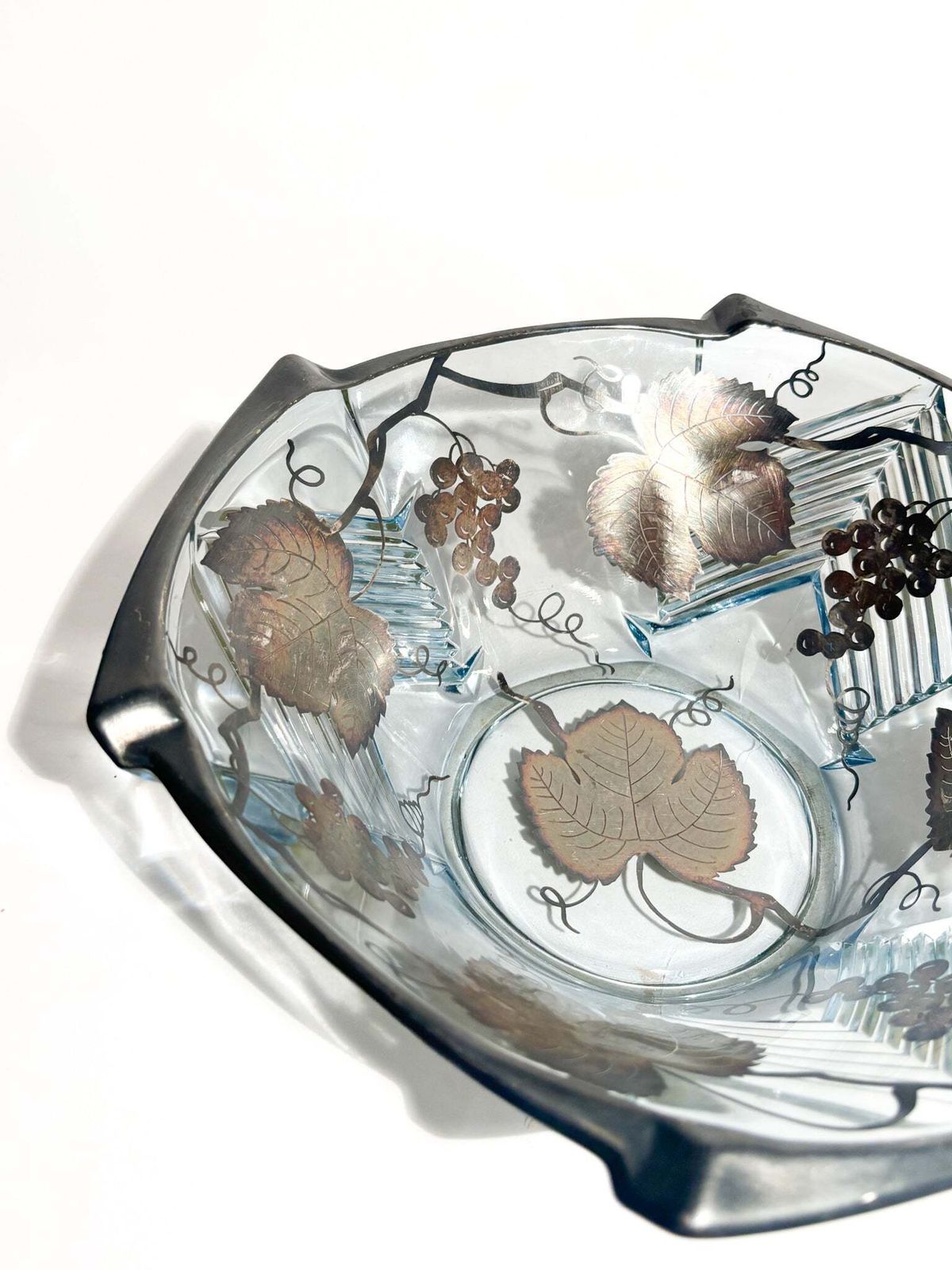 Art Nouveau Glass Centerpiece Bowl With Silver Plated Metal Decorations, 1920s photo furniture