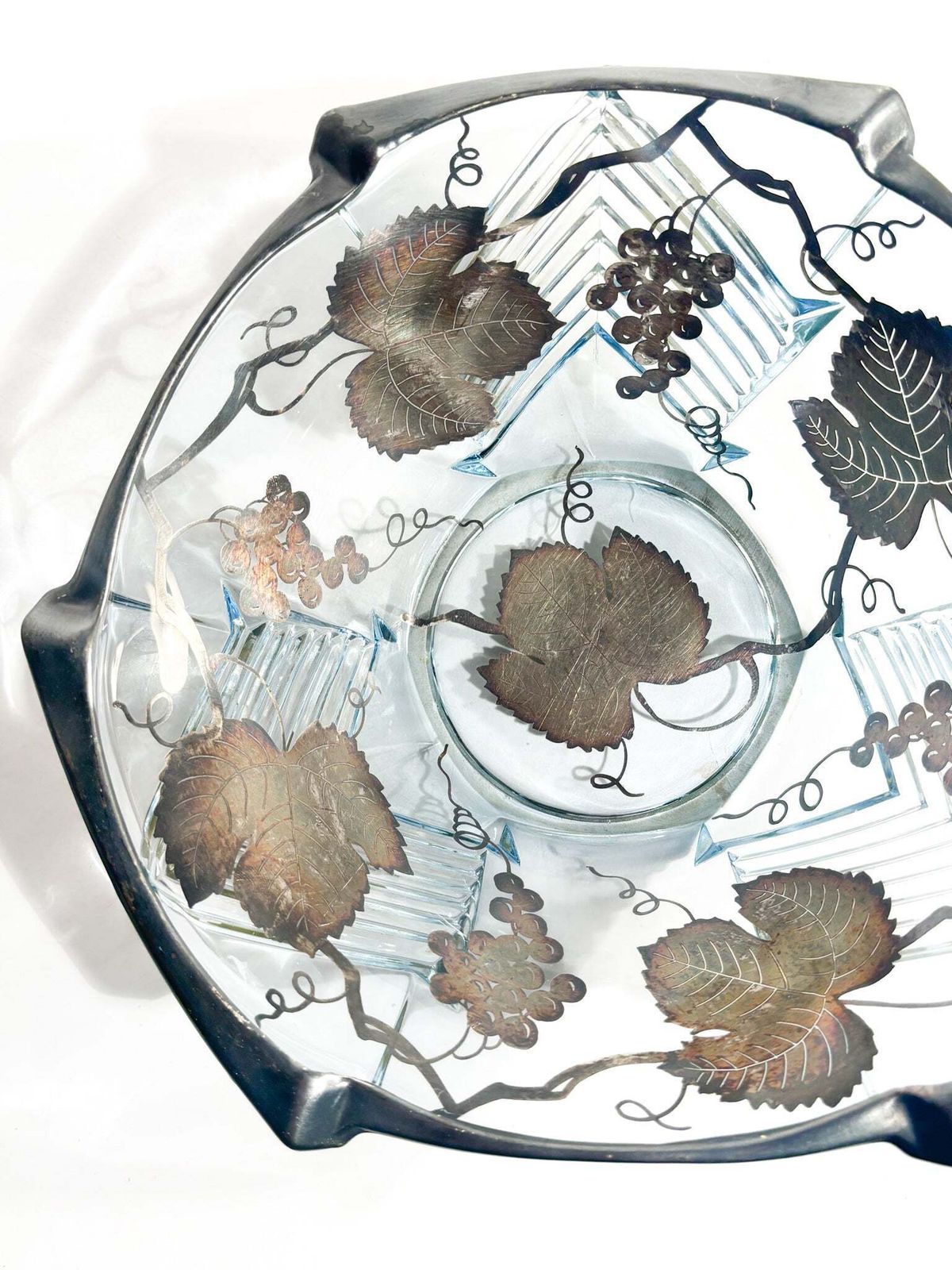 Art Nouveau Glass Centerpiece Bowl With Silver Plated Metal Decorations, 1920s photo 134.0