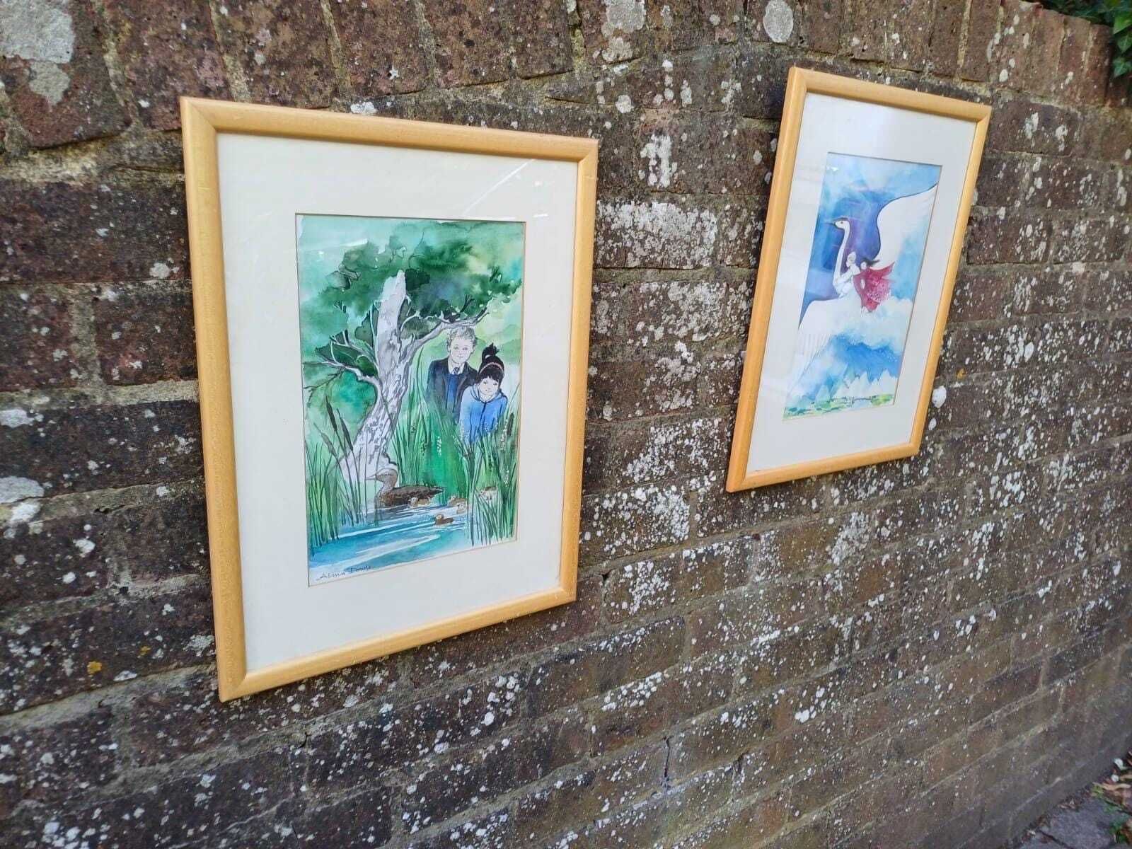 Original Watercolour Illustrations By Alma Dowle For Children's Author Oliver Eade, Signed Paintings, Storybook, Nursery Art, Moon Rabbit photo vintage
