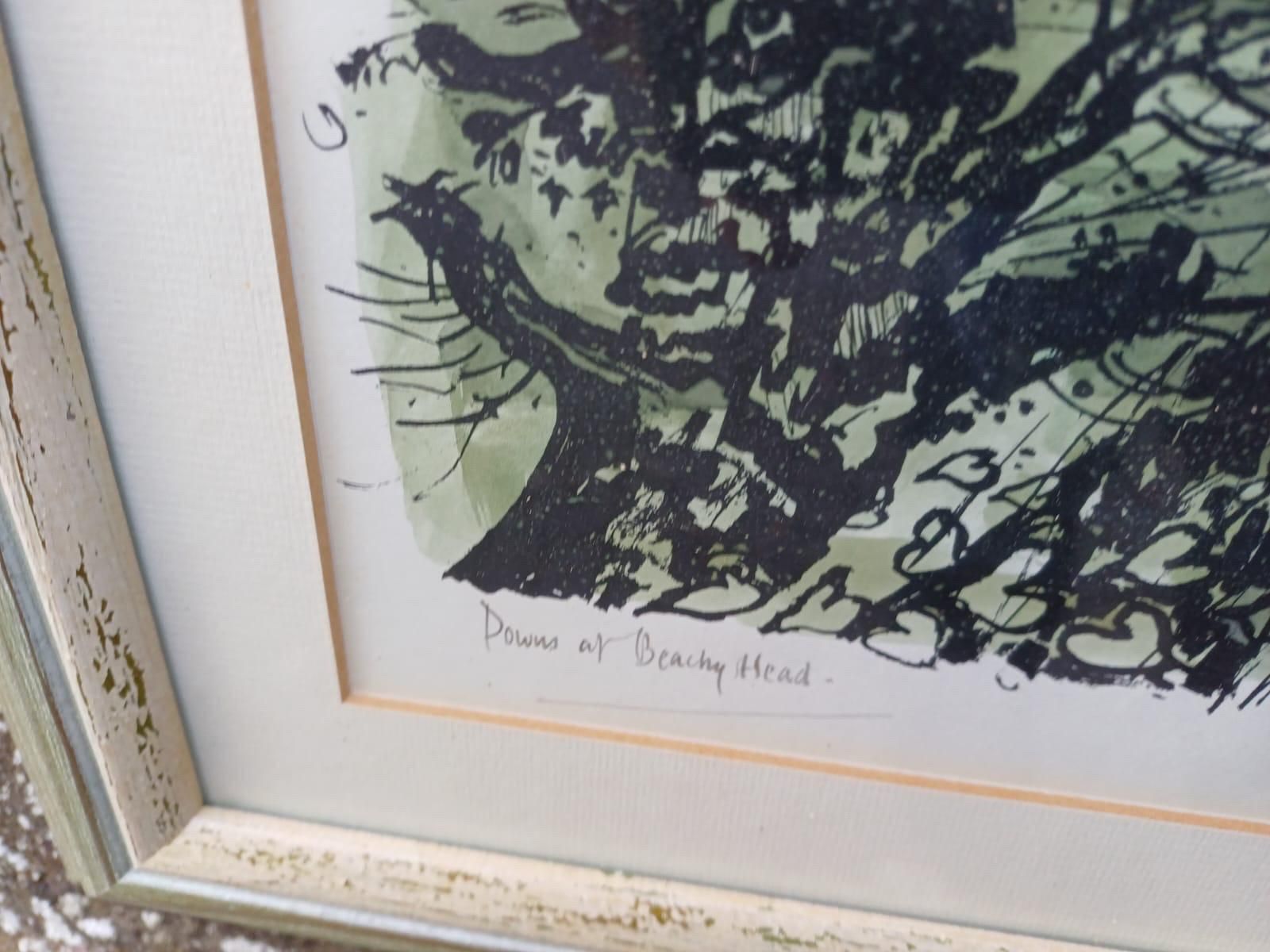 Vintage Signed Lithograph Of Beachy Head, South Downs, Sussex By Robert Taverner (1920 2004), Coastal Landscape Framed English Seaside Art photo Art