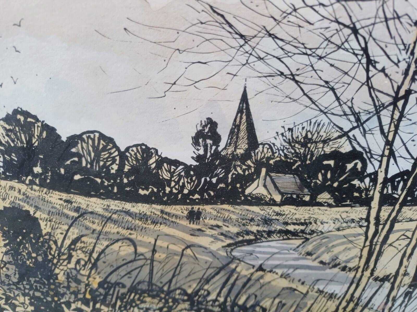 Vintage Signed Lithograph Of Alfriston Sussex By Robert Taverner (1920 2004), Village Landscape Framed English Countryside Art photo 141.0