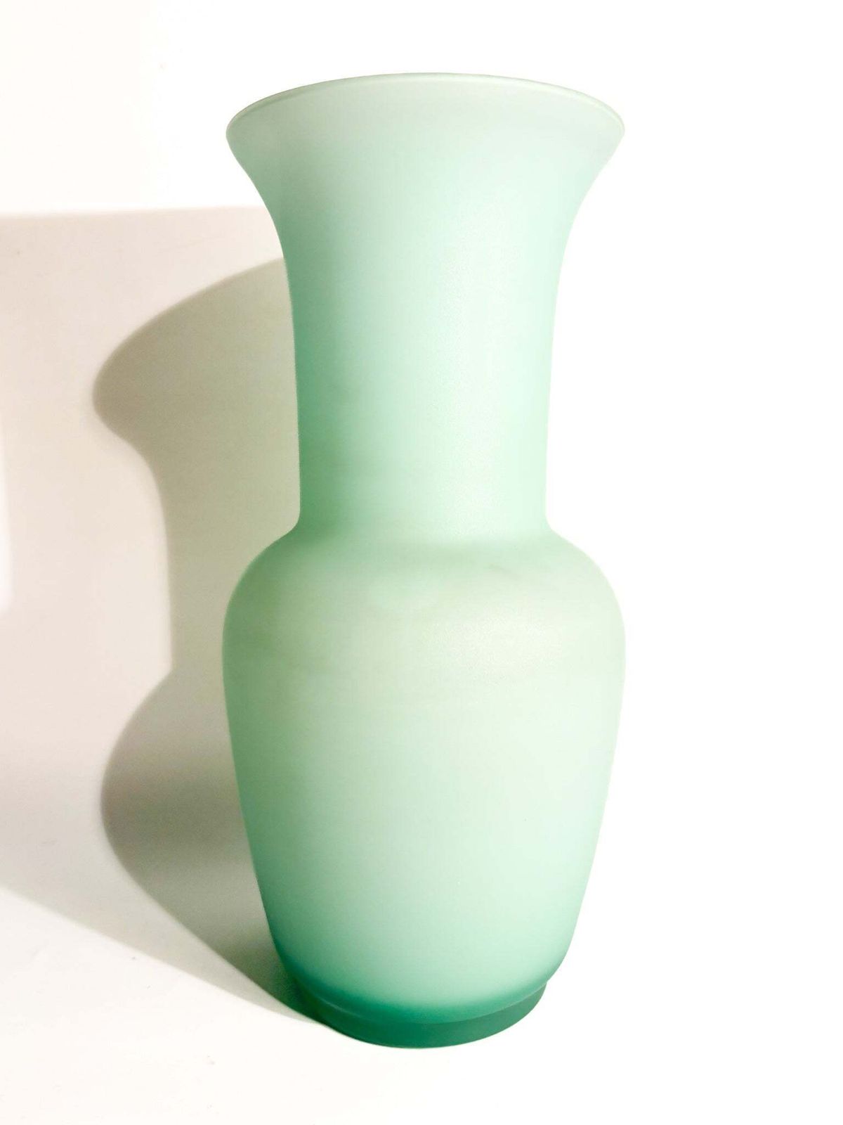 1980s Murano Glass Opaline Vase In Aqua Green