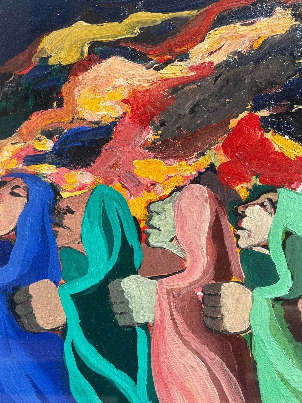 photo furniture Oil On Panel Painting 'The Procession' By Saverio Terruso, 1970s