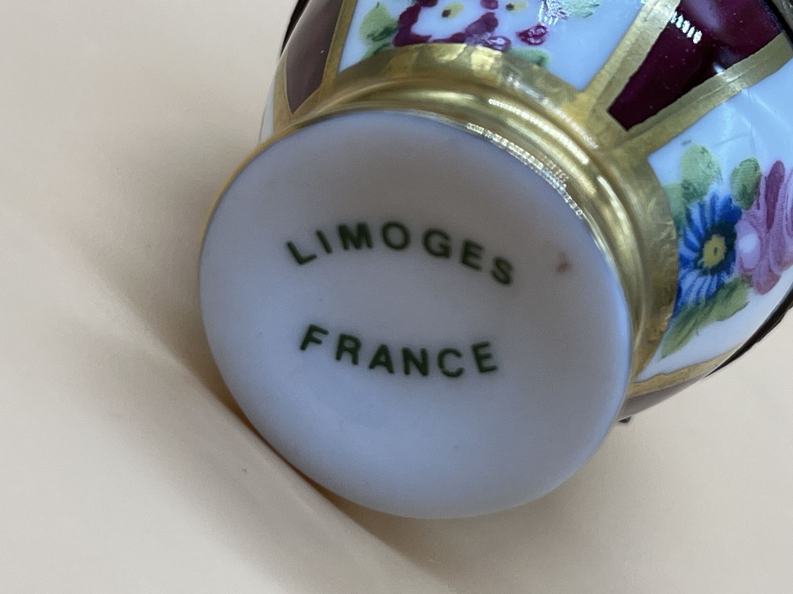 Limoges Porcelain France Egg Shaped Box With Internal Red Glass Perfume Bottle. photo furniture