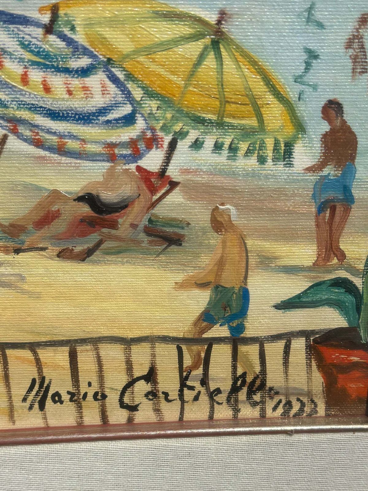 photo furniture Oil On Canvas Painting 'At The Beach' By Mario Cortiello, 1960s