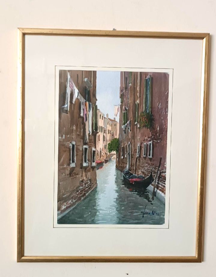 Acquerello Raffigurante Scorcio Canale Venezia O Chioggia Firmato photo for sale