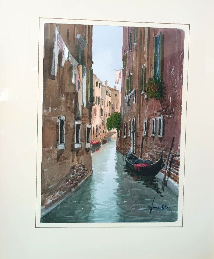 Acquerello Raffigurante Scorcio Canale Venezia O Chioggia Firmato photo Art