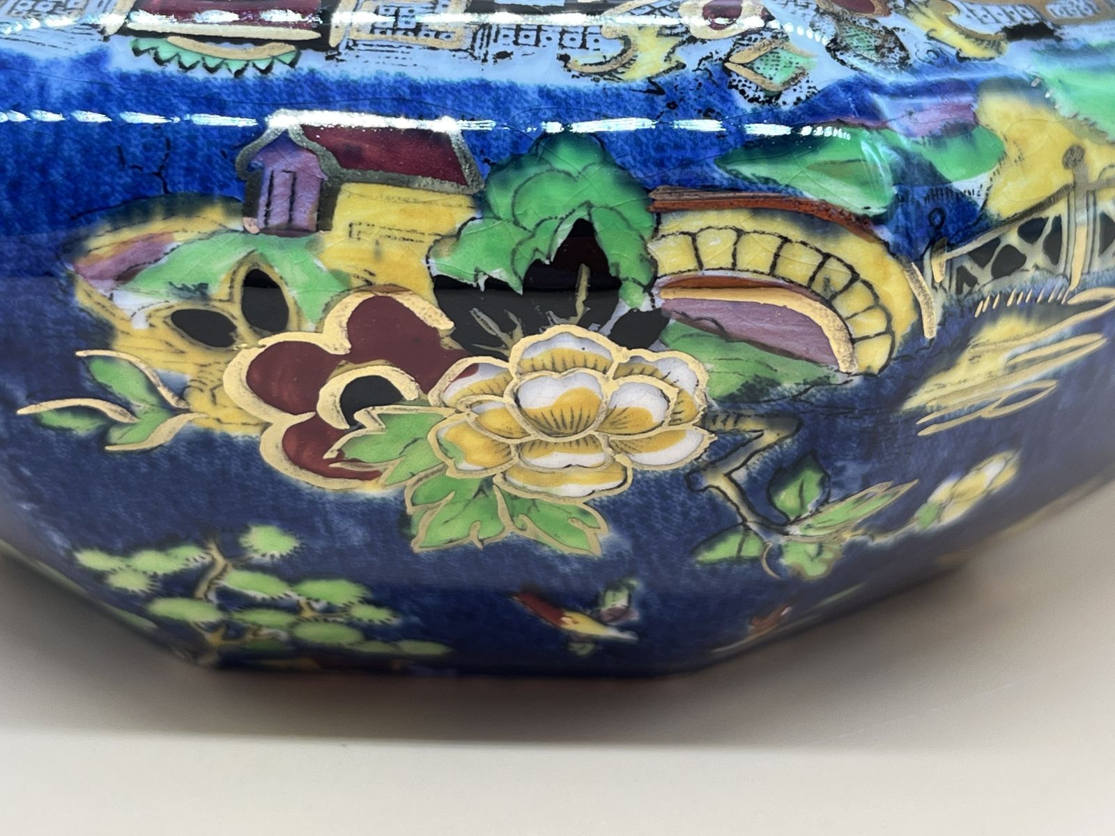Vintage Royal Winton Blue Pekin Chintz Hand Painted Candy / Trinket Box. C1950. photo furniture