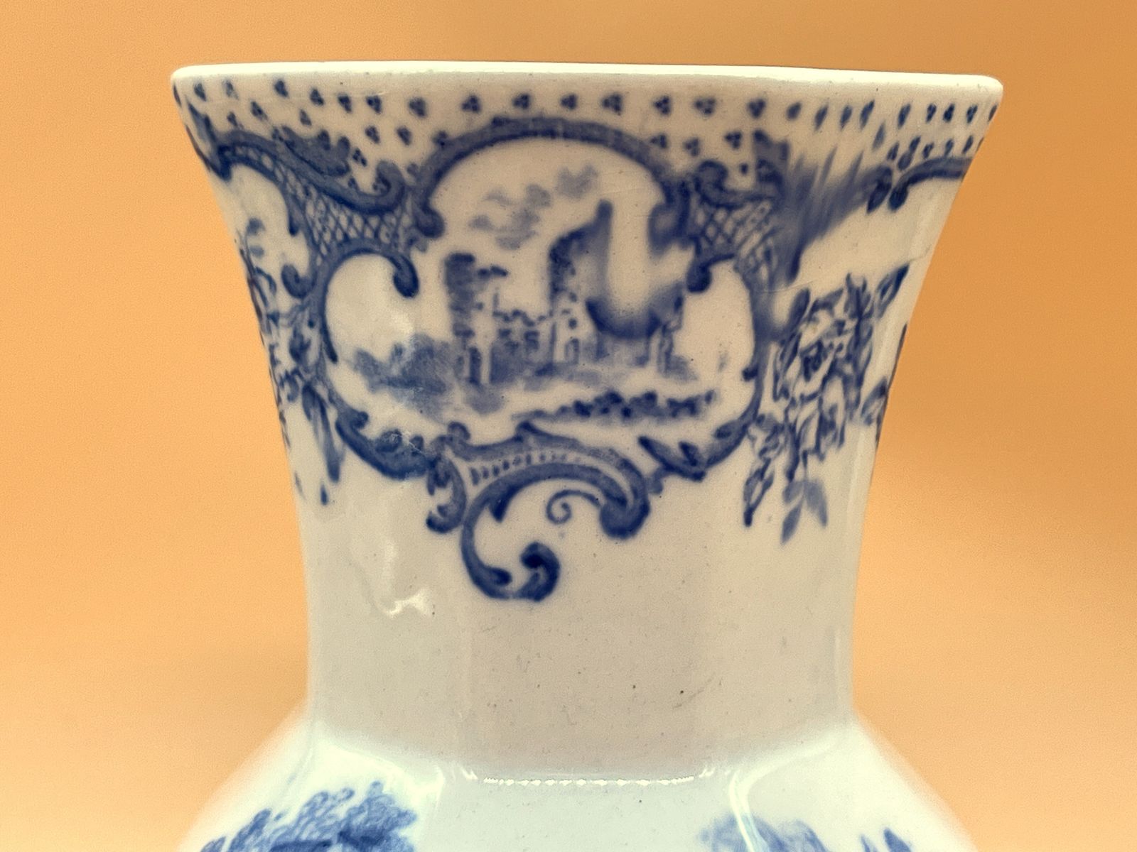 Antique Masons Ironstone Romantic Design Octagonal Vase. C1920's. 5.75". photo vinterior