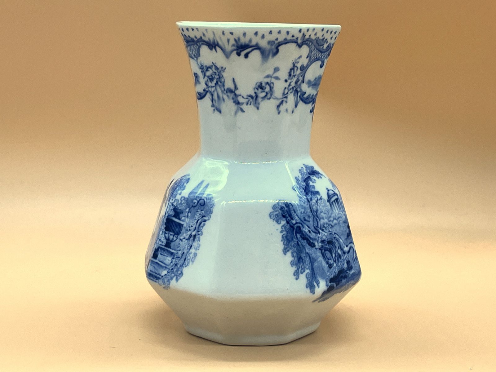 Antique Masons Ironstone Romantic Design Octagonal Vase. C1920's. 5.75". photo buy