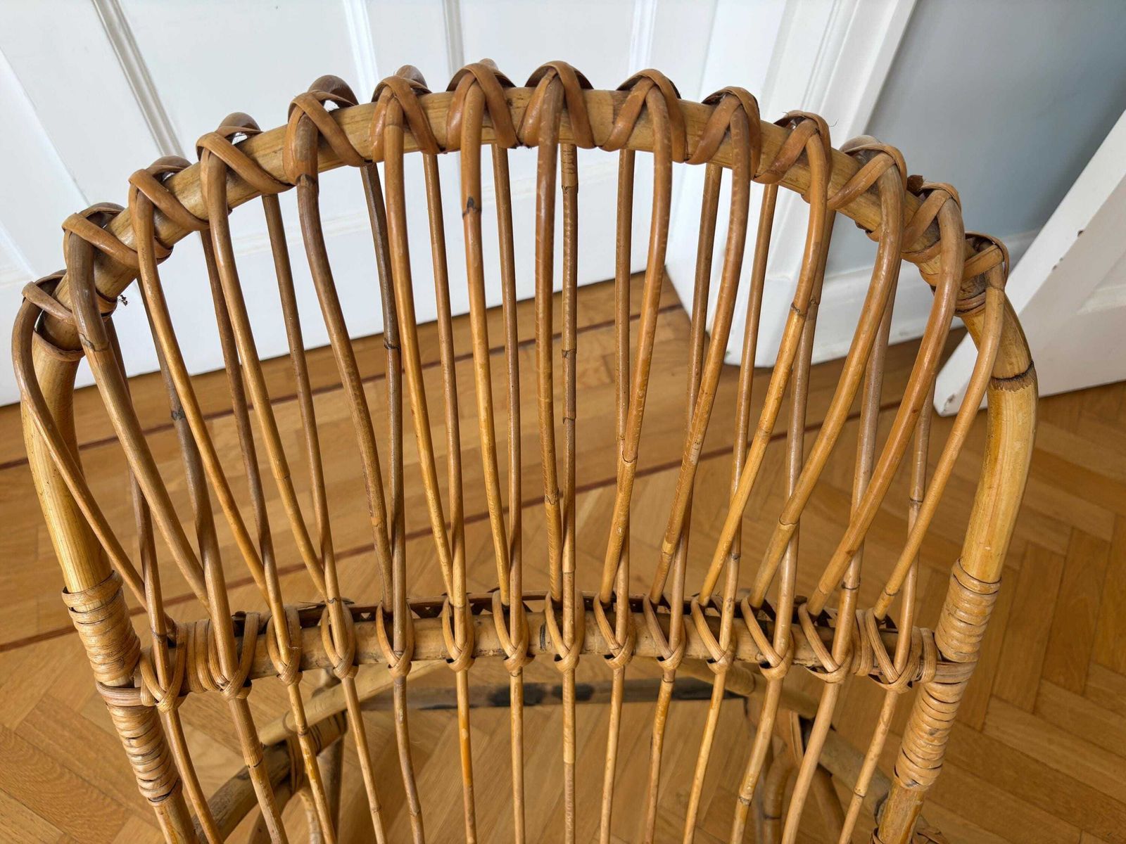 Mid 20th Century Italian Bamboo Rattan Rocking Chair Franco Albini Style photo buy
