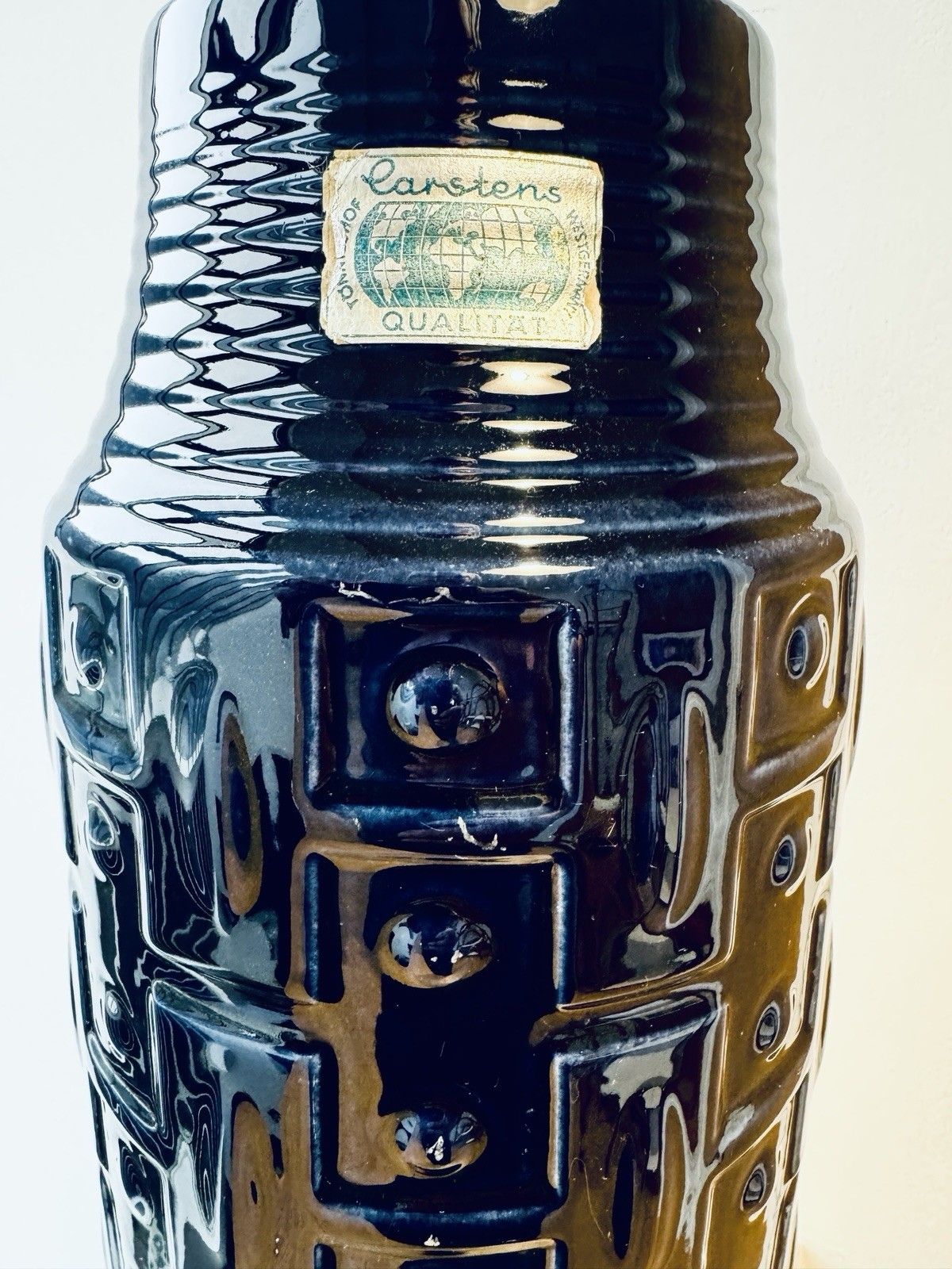 photo for sale Rare West German Carstens Tonnieshof Large Geometric Fat Lava Vase Model E 3 40
