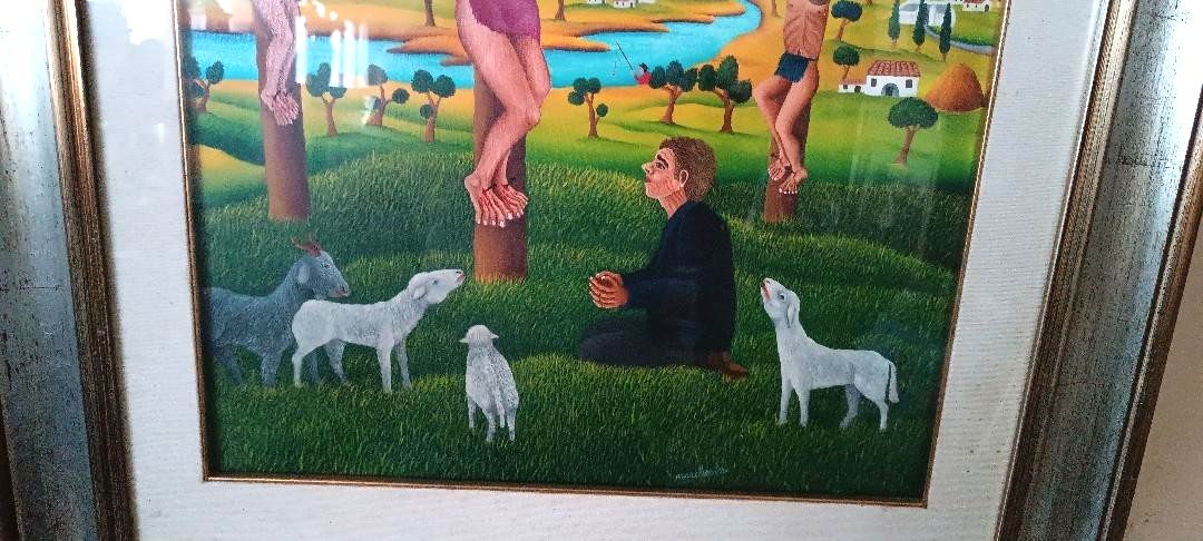 Oil Painting On Canvas Cesare Marchesini (Monza 1939) Crucifixion Naif photo buy