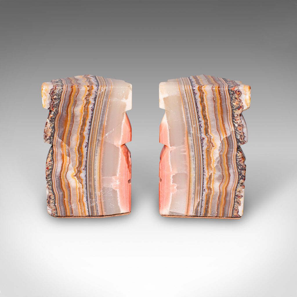 Pair Of Vintage Aztec Figure Bookends, Banded Agate, Book Rest, Art Deco, C.1930 photo Home Decor