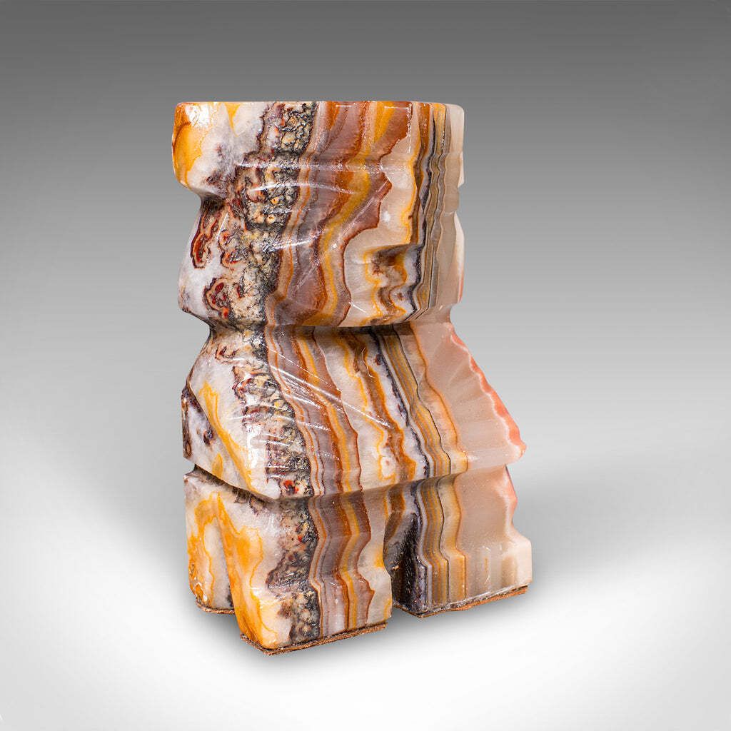 Pair Of Vintage Aztec Figure Bookends, Banded Agate, Book Rest, Art Deco, C.1930 photo vintage
