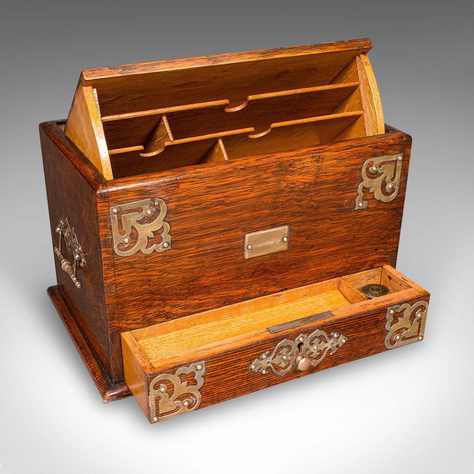 Antique Metamorphic Stationery Case, English Oak Rotating Writing Box, Edwardian photo furniture