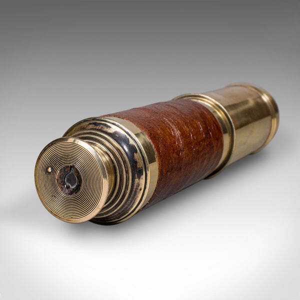 photo furniture Large Antique 3 Draw Telescope, English Brass, Leather Spyglass, Victorian, 1860