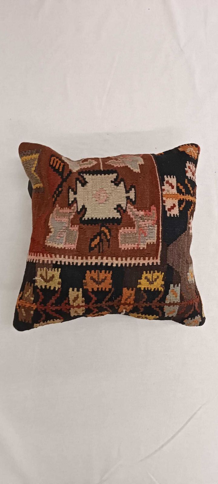 Pillow For Sofa, Vintage Kilim Throw Pillow, 45x45cm Handmade Kilim Cushion, Vintage Kilim Pillow, Brown Cushion, Hand Knotted Pillow photo Textiles