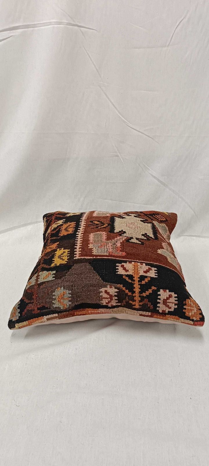 Pillow For Sofa, Vintage Kilim Throw Pillow, 45x45cm Handmade Kilim Cushion, Vintage Kilim Pillow, Brown Cushion, Hand Knotted Pillow photo vinterior