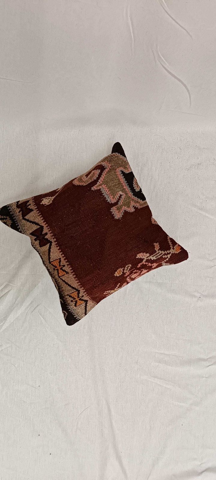 Pillow For Sofa, Vintage Kilim Throw Pillow, 45x45cm Handmade Kilim Cushion, Vintage Kilim Pillow, Brown Cushion, Hand Knotted Pillow photo for sale